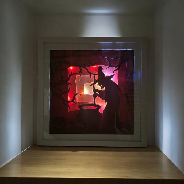 Enchanting Witch with Cauldron Shadow Box with Lights