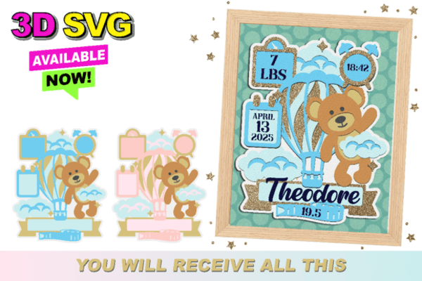 Birth Stats Announcement Signs 3D SVG