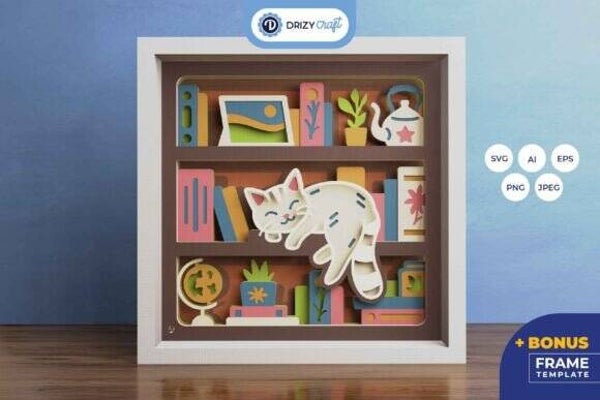 Sleeping Cat on Bookcase SVG