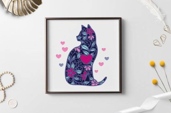 3d Layered Paper Art Template Cat