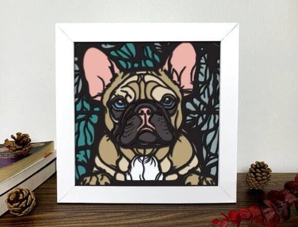 French Bull Dog Stained Glass 3D Shadow Box Svg