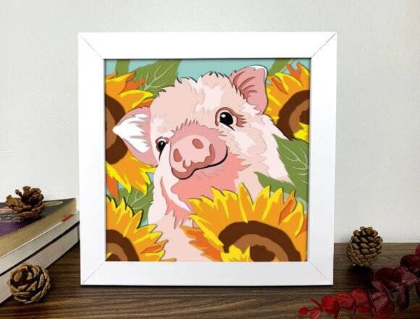 Cute Pig 3D Shadow Box Svg