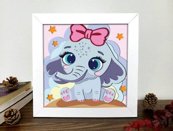 Baby Elephant Shadow Box 3D Svg