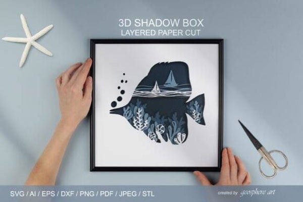 Fish 3D Layered Papercut Shadow Box SVG