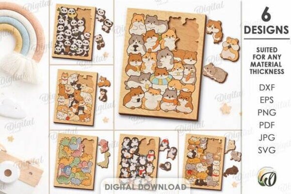 3D Animal Puzzles Bundle Laser Cut