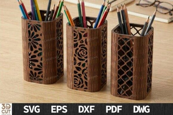 Wood Pen Holder Bundle Laser Cut SVG