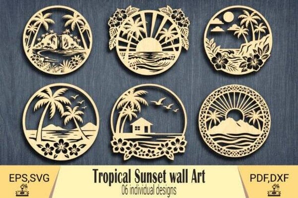 Tropical Sunset Wall Art SVG