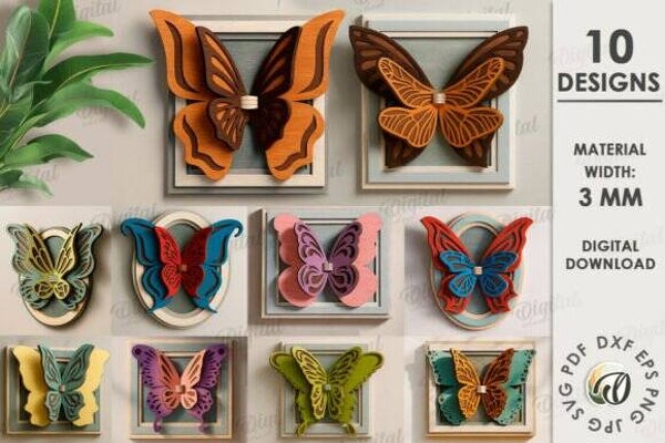 3D Butterfly Wall Decors Bundle Laser