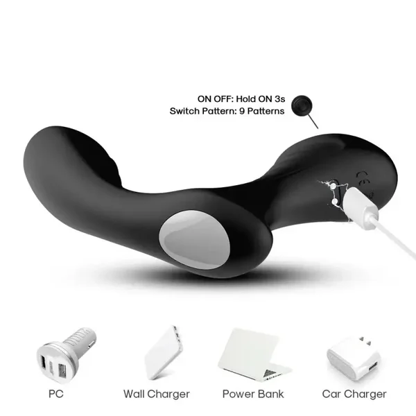 - Silicone Massager - Prostate Massager - 9 Vibration Modes - Black