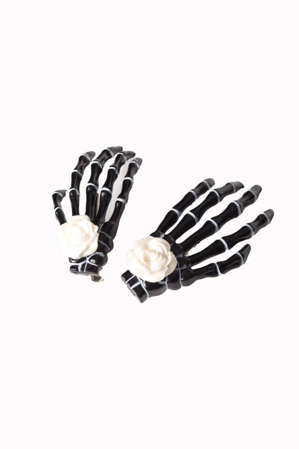 Haarspeld - Banned "Skeleton hand/roos"