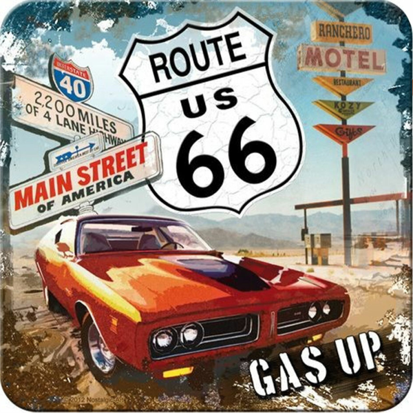 Onderzetters - Route 66 "Red car gas up single"