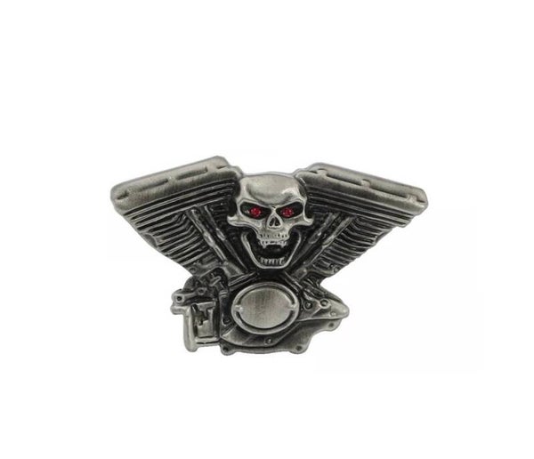 kentekenplaathouderkit - tinnen emblemen met  engine skull