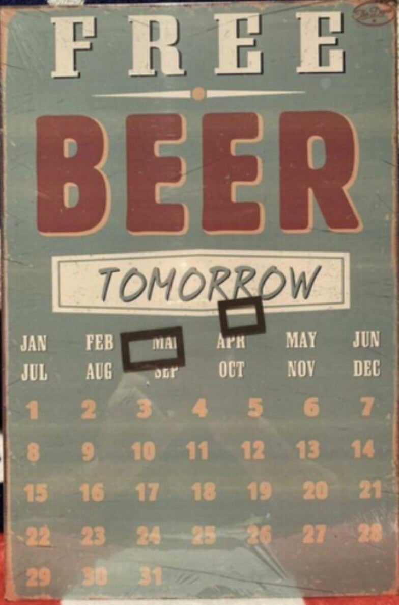 Metalen plaat / Kalender "Free beer"