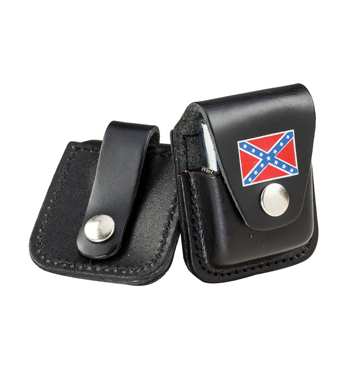 Zwarte leren zippo zakje  met rebel vlag