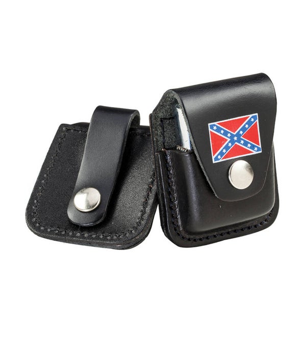 Zwarte leren zippo zakje  met rebel vlag
