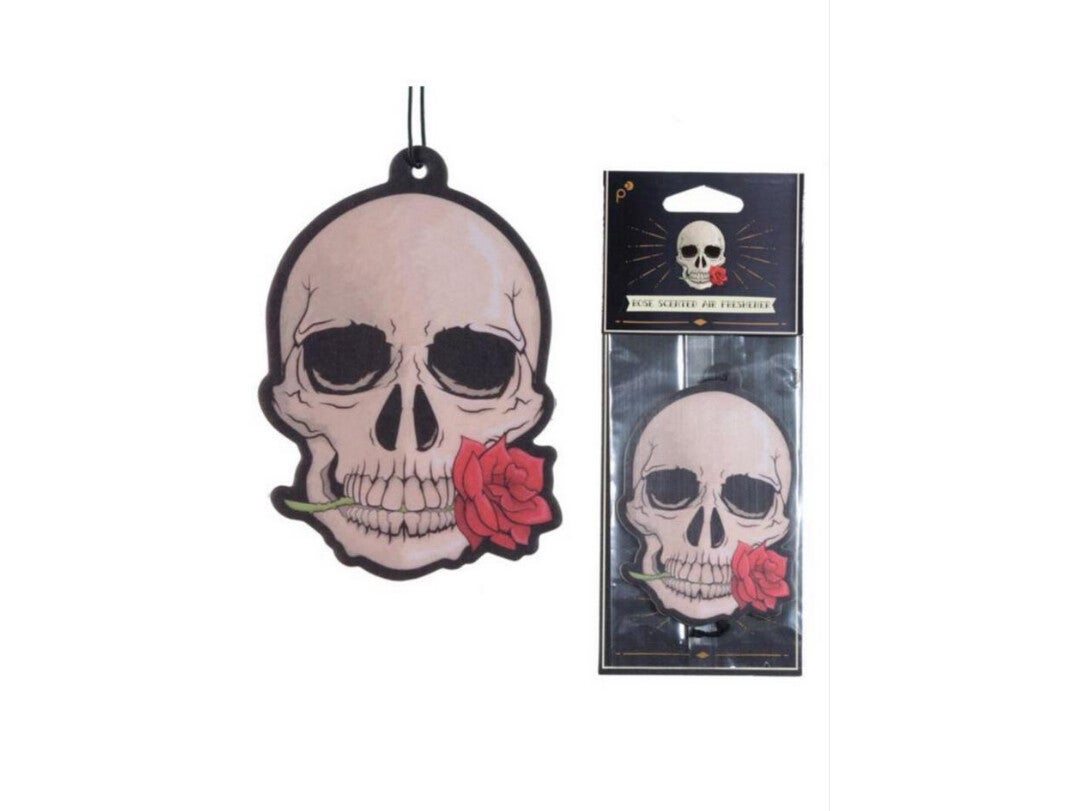 gothic - schedel - luchtverfrisser met rozengeur.