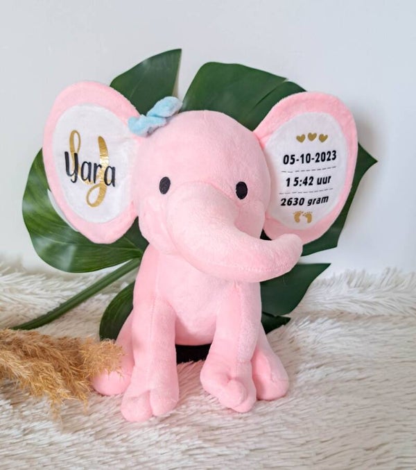 Geboorteknuffel Olifant Roze