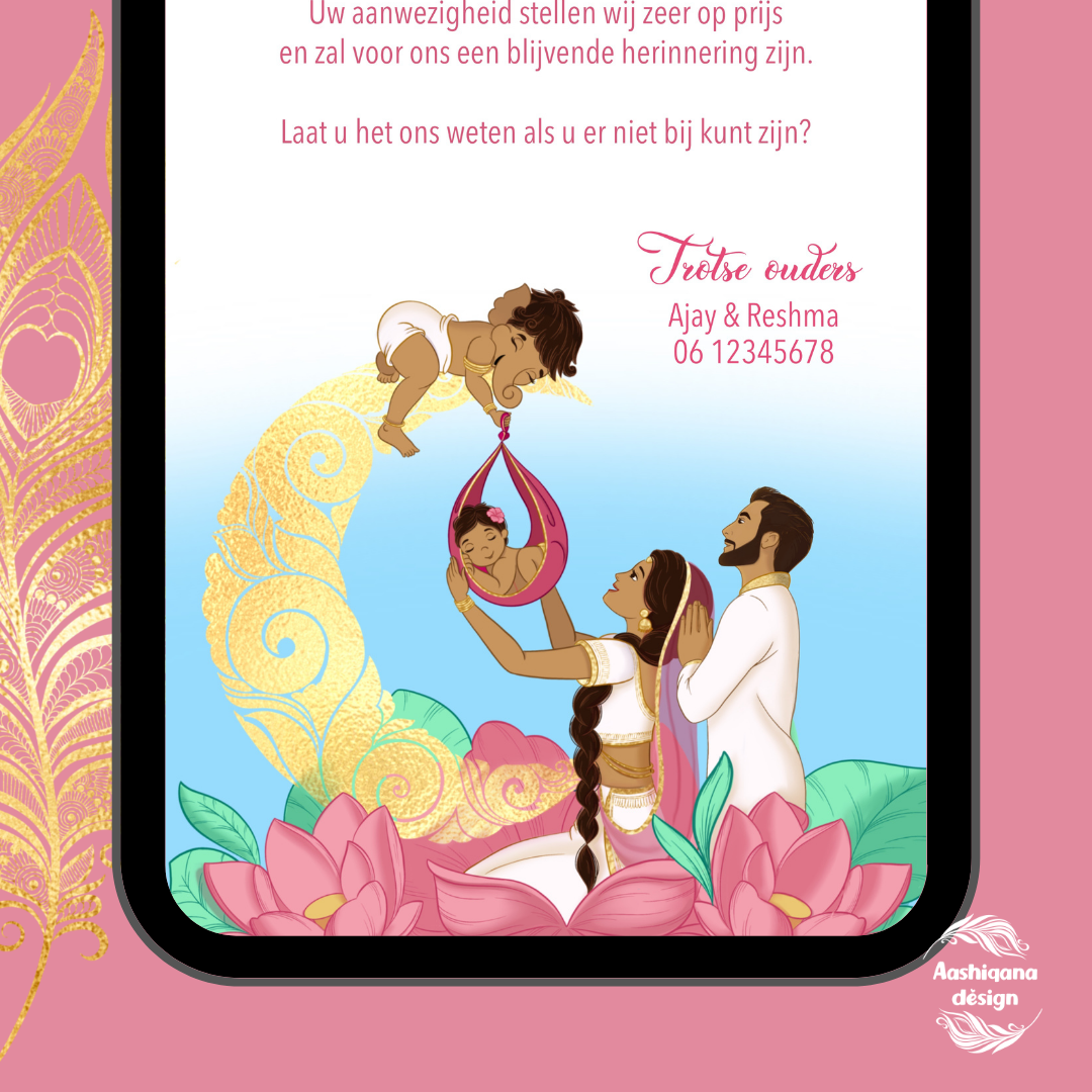 Digitale uitnodiging/kaart Blessing Ganesh Lotus Wit