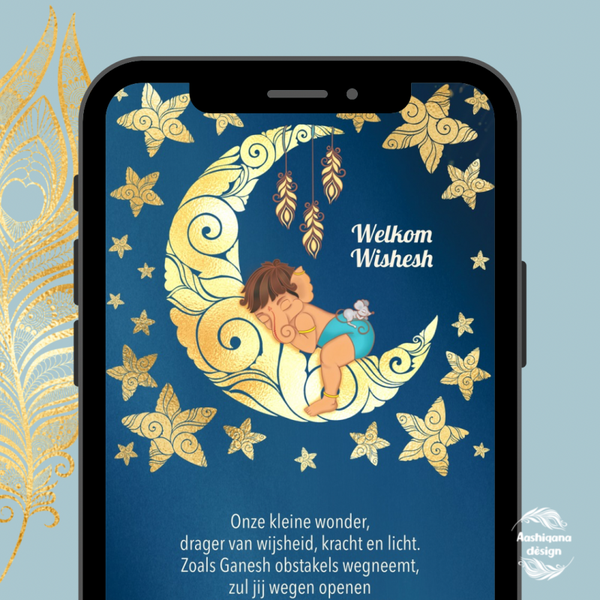 Digitaal geboortekaartje/uitnodiging Baby Ganesha