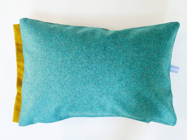 Kussen 0801 groenblauw/geel, 2 verschillende kanten, 40x60cm