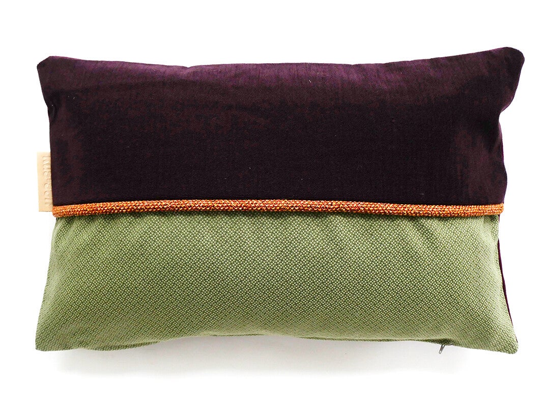 Kussen 0703 groen/aubergine/oranjerood, met piping, 40x60cm