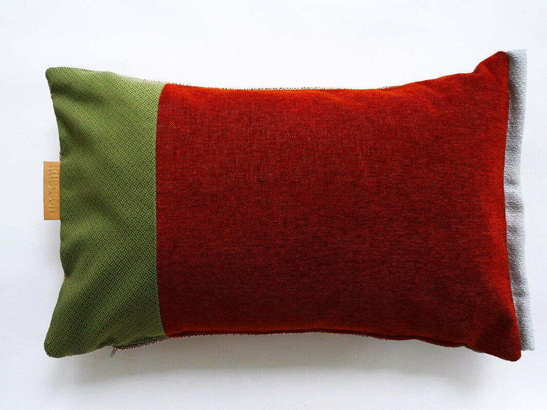 Kussen 0735 groen/cognac/bruin, 2 verschillende kanten, 40x60cm