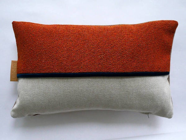 Kussen 0743 cognac/blauw/creme, met piping, 40x60cm