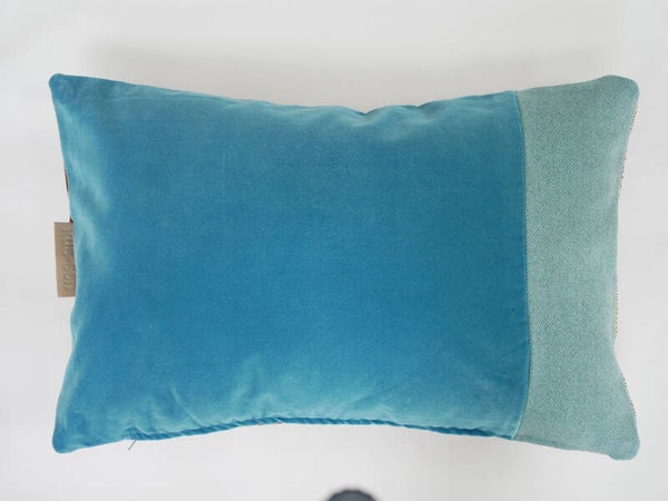 Kussen 0764 blauw/bruin, 2 verschillende kanten, 40x60cm