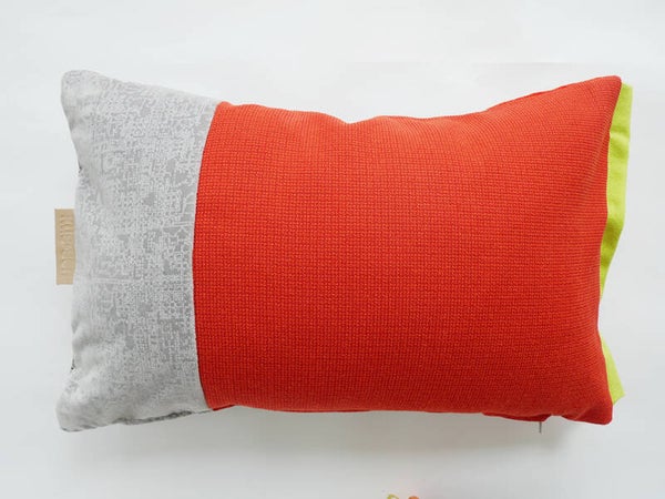 Kussen 0666 oranje/grijs/geel, 2 verschillende kanten, 40x60cm