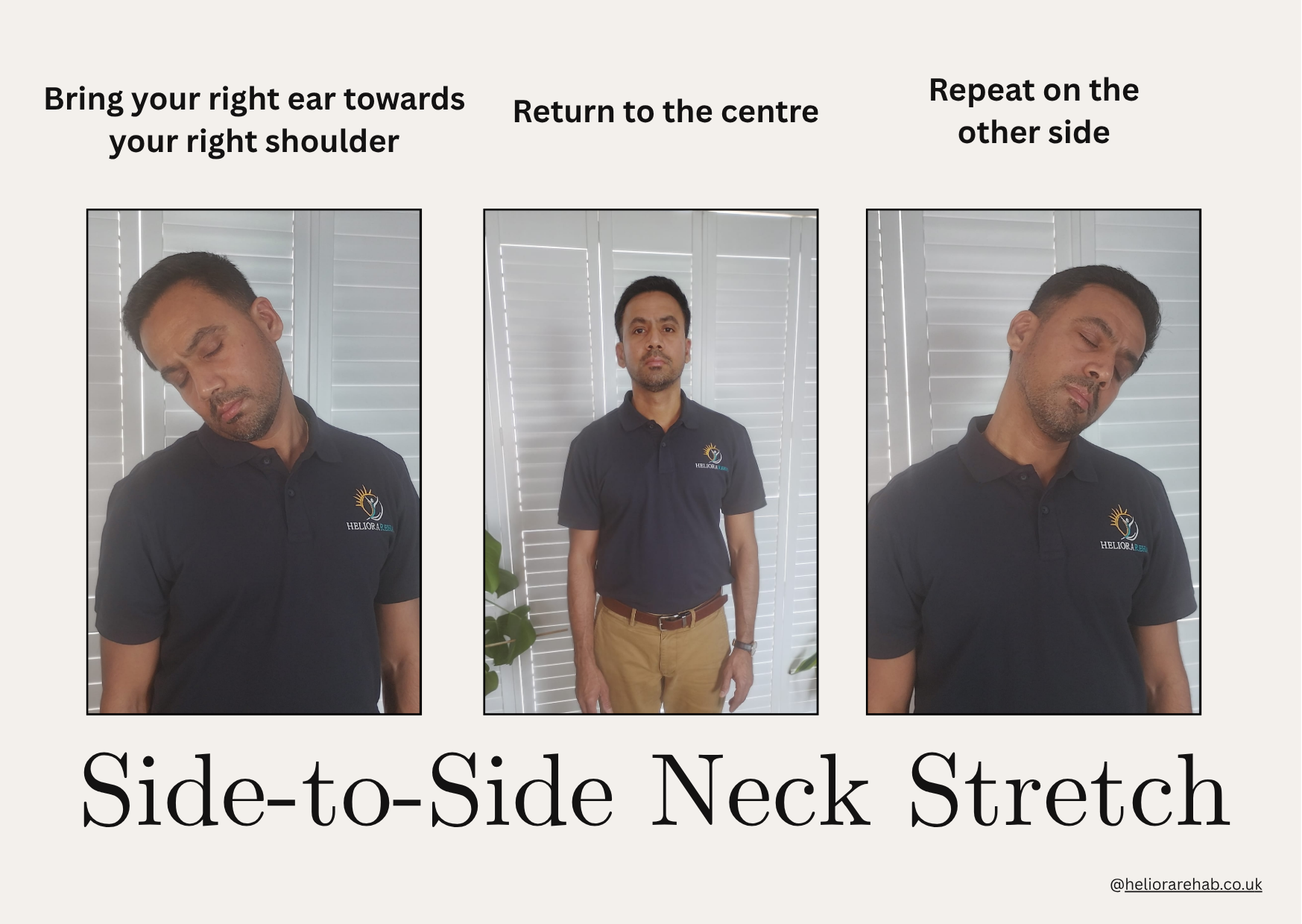 Demonstration of a side-to-side neck stretch for neck stiffness