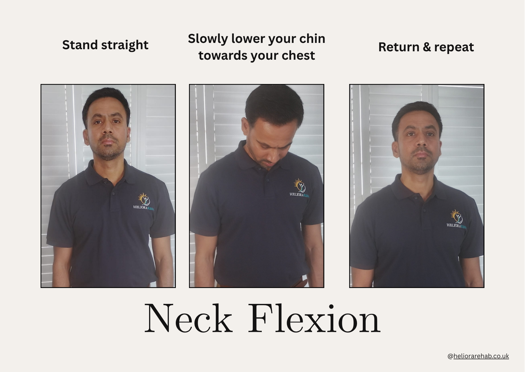 Demonstration of gentle neck flexion exercise