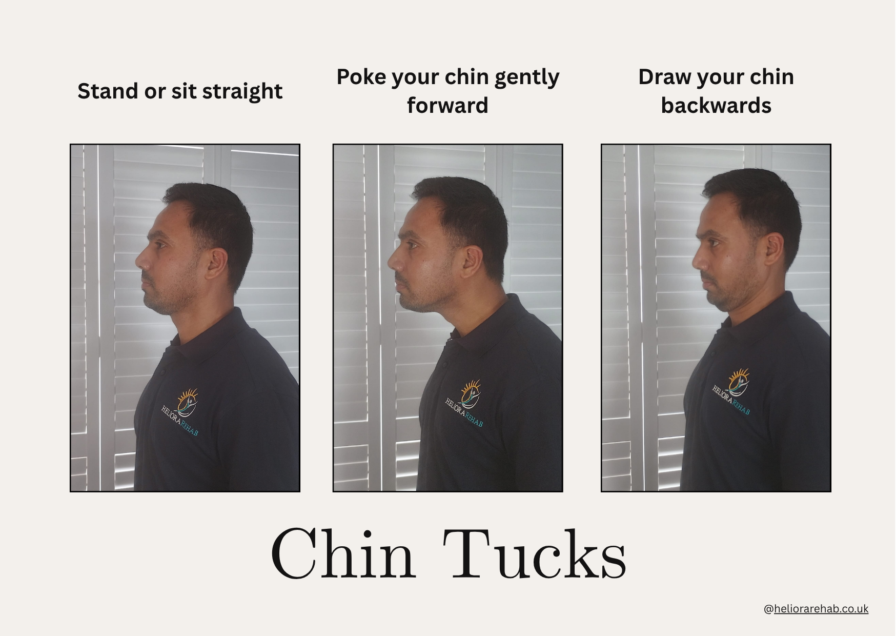 Demonstration of chin tucks for neck posture and mobility