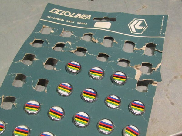 CICLOLINEA Vintage 80's WORLD CHAMPION Stripe toe strap end buttons 1 pair NOS! BXCC0018 9933 01/04/25