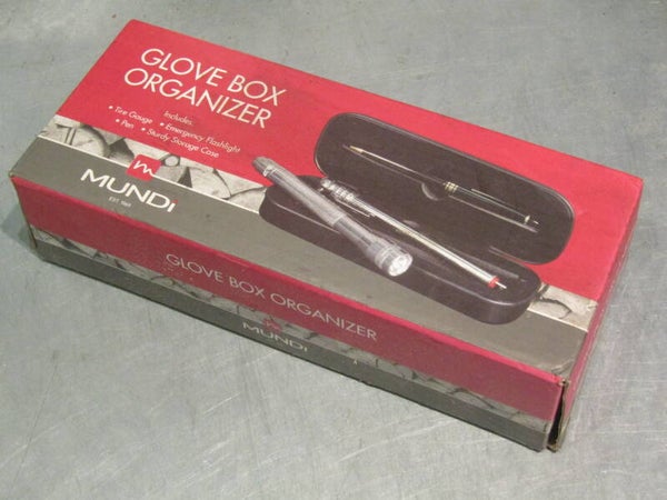 GLOVE BOX ORGANIZER Car travel kit in case with Flash Light, Pressure gauge, and ball point pen New! Item to be received will be with factory packaging BXCC0070 0707 08/22/25