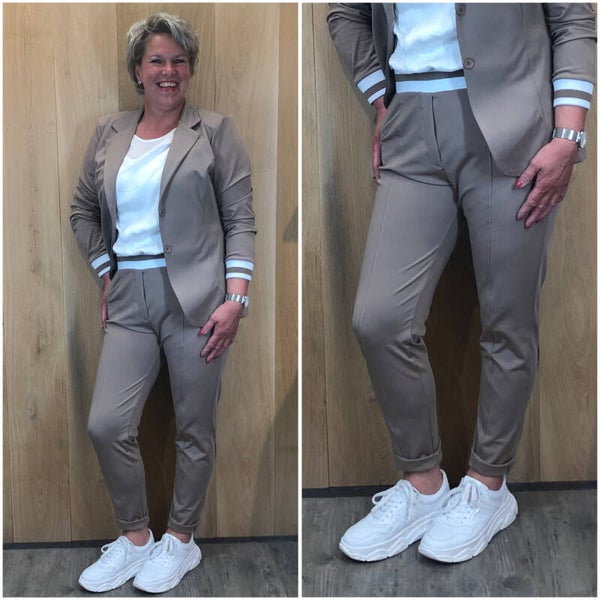 Travelstof broek taupe 'Angelle milan'