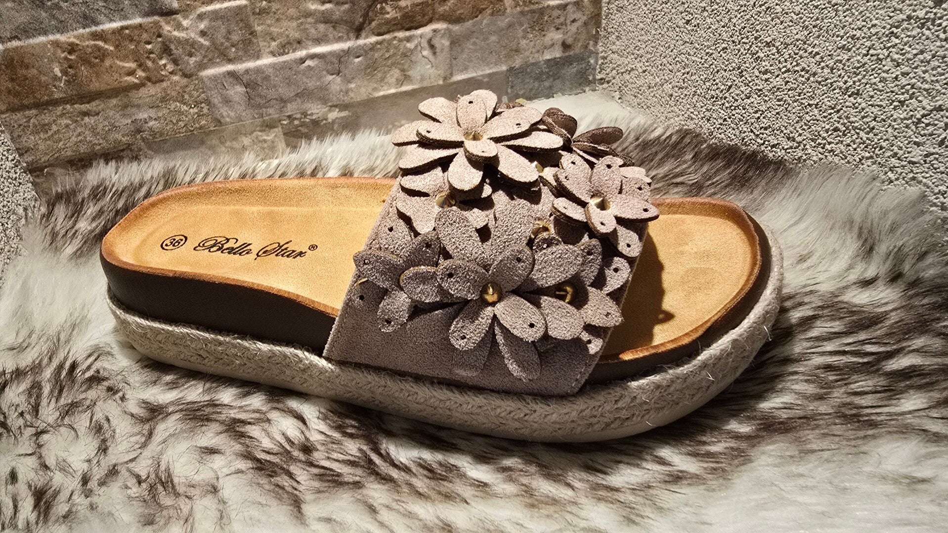 Slipper bello bloem khaki