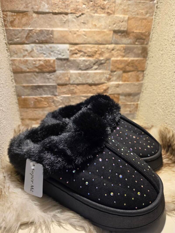 Sloffen bling bling zwart