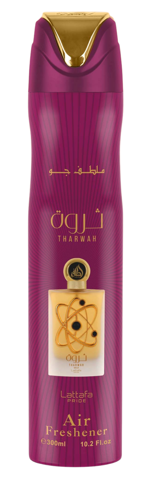 Lattafa Tharwah Gold luchtverfrisser spray.