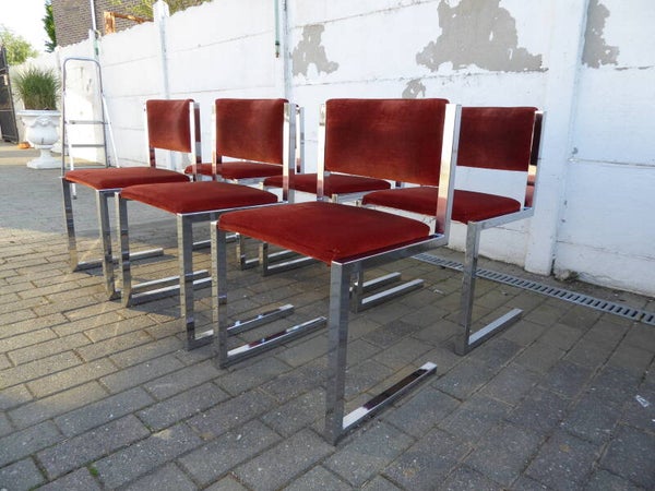 WILLY RIZZO MAISON JANSEN SIX CHAIRS CHROME FLOATING CHAIRS VINTAGE 1970
