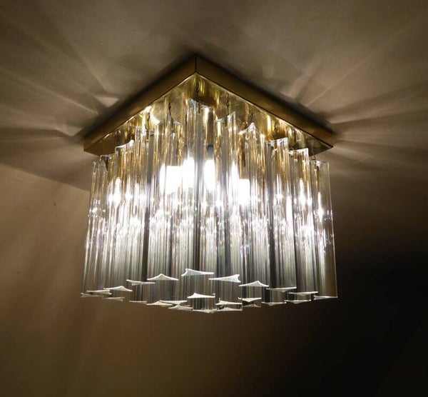 PAOLO VENINI CHANDELIER CEILING CUBE LAMP CRYSTAL VINTAGE MID CENTURY MURANO