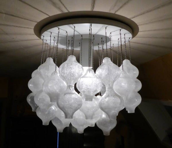 FRANCKEN TULIPAN KALMAR CHAINS CHANDELIER VINTAGE MID CENTURY GLASS BY MURANO