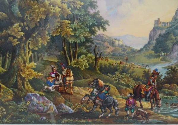 Andre Alfred, Animated Landscape, 1834, Painting on Paris Porcelain plaque plaquette procelaine