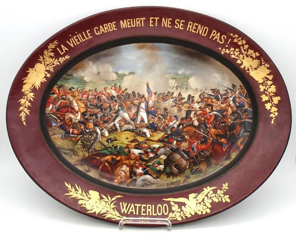 Large Hand-Painted Wall Charger Plate Depicting Waterloo Battle with Napoleon by Jean Antoine Mertel, 1866