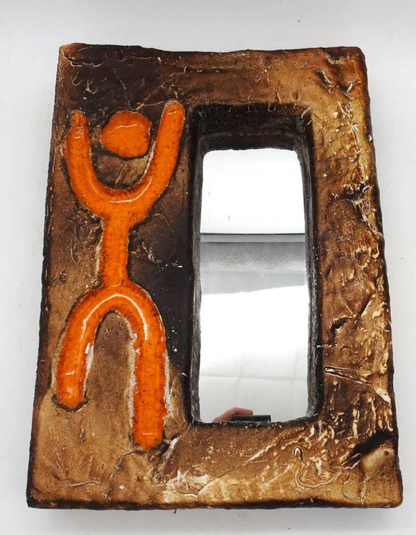 FRENCH MID CENTURY CERAMIC MIRROR GALERIE PALISSY VALLAURIS ERA JOUVE CAPRON