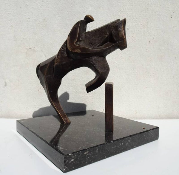 BOUD CEYSENS LARGE BRONZE JUMPING HORSE ON MARBLE BASE. SIGNED ART SCULPTURE