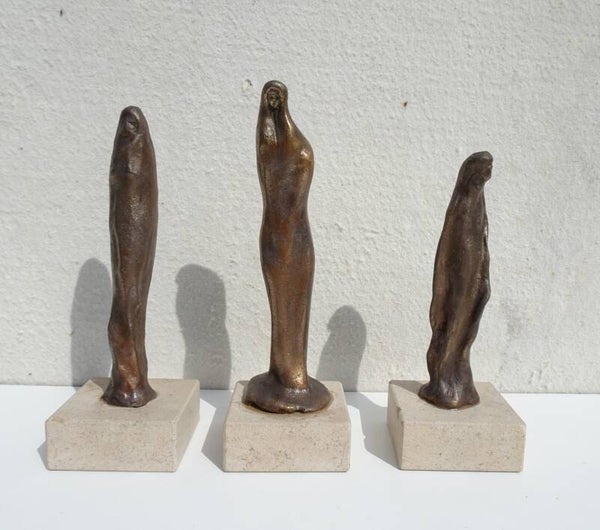 BRONS BRONZE JEANNE DE DIJN (DENDERMONDE) THREE ART SCULPTURES