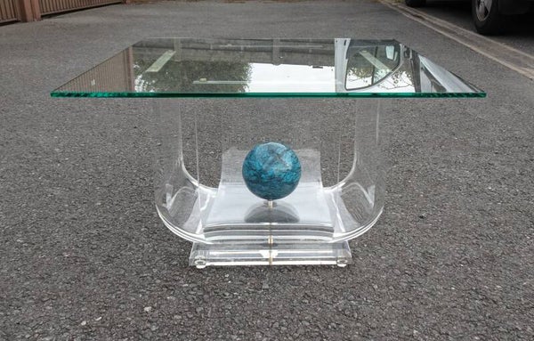 Vintage Square Designer Coffee Table – Lucite, Marble, and Glass – 60 cm