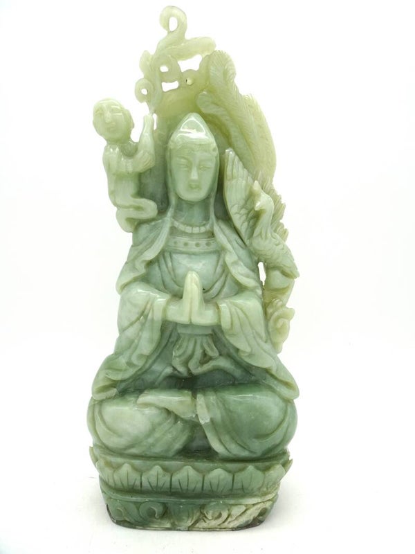 Chinees vintage gebeeldhouwd biddende Jade Guan-yin Chinese sculpture
