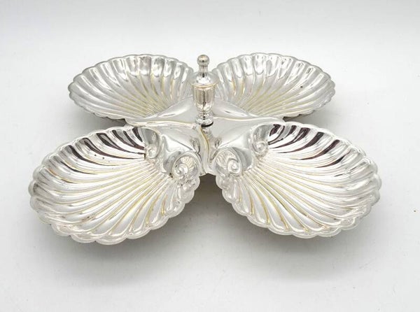 SILVER PLATED CLAM SCHELL TRAY HANDLED CASTLE MARK MADE IN ENGLAND ANTIQUE