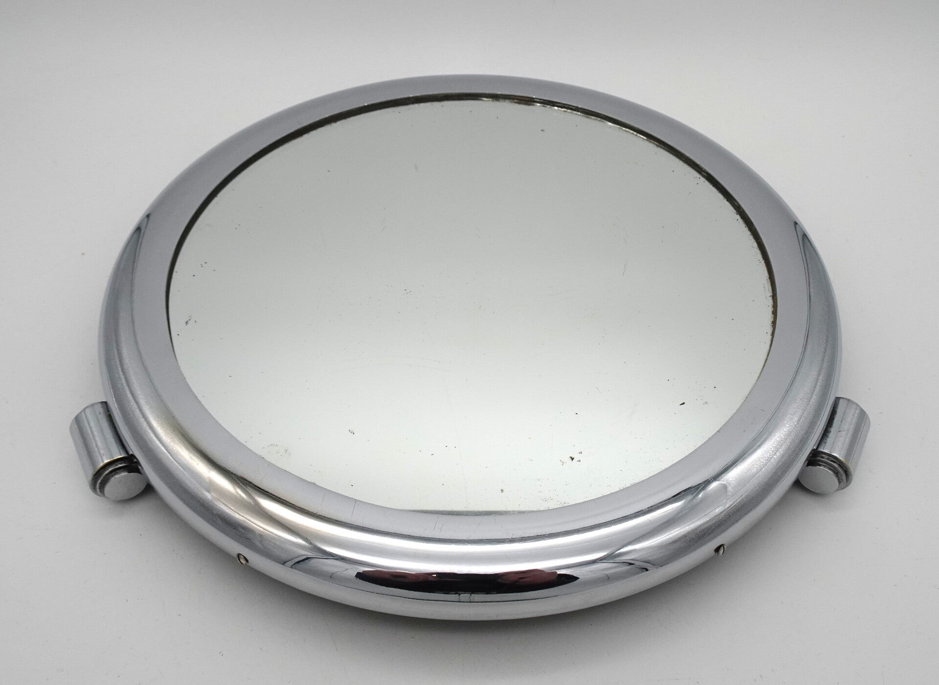 ART DECO SPIEGEL ANTIEK CHROME ROND SCHAAL DISPLAY